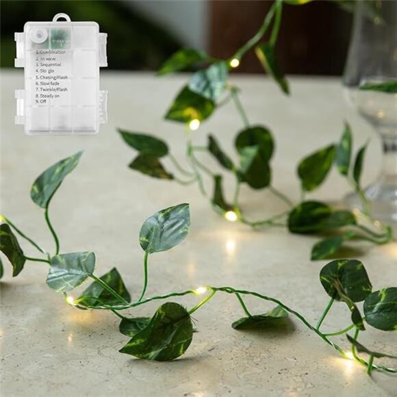 33ft Vine String Lights Battery Operated 100 LED Pothos Garland Indoor Outdoor - Picture 8 of 8